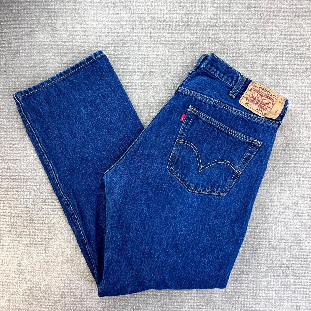 Levis 501 Original Straight Button Fly Jeans Mens 40x32 Blue Cotton Dark Wash
